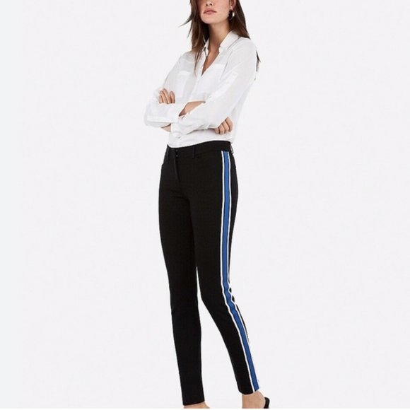 Melanie Lyne Black pull one pants with side stripe blue, white - Picture 1 of 6